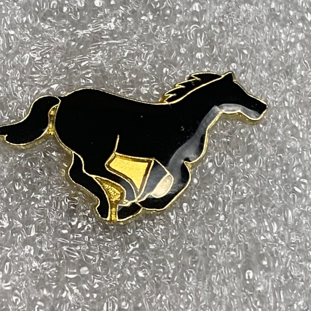 Vintage Ford Mustang Running Horse Enamel Lapel Pin Black Gold Tone Pony Logo